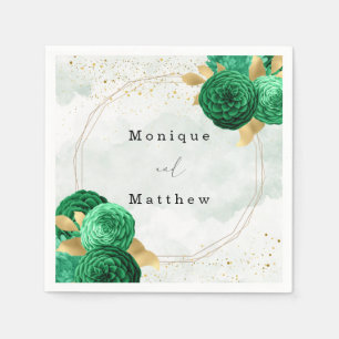 Emerald Green Gold Shine Geometric Glitter Wedding Napkins