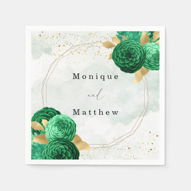 Emerald Green Gold Shine Geometric Glitter Wedding Napkins (Front)