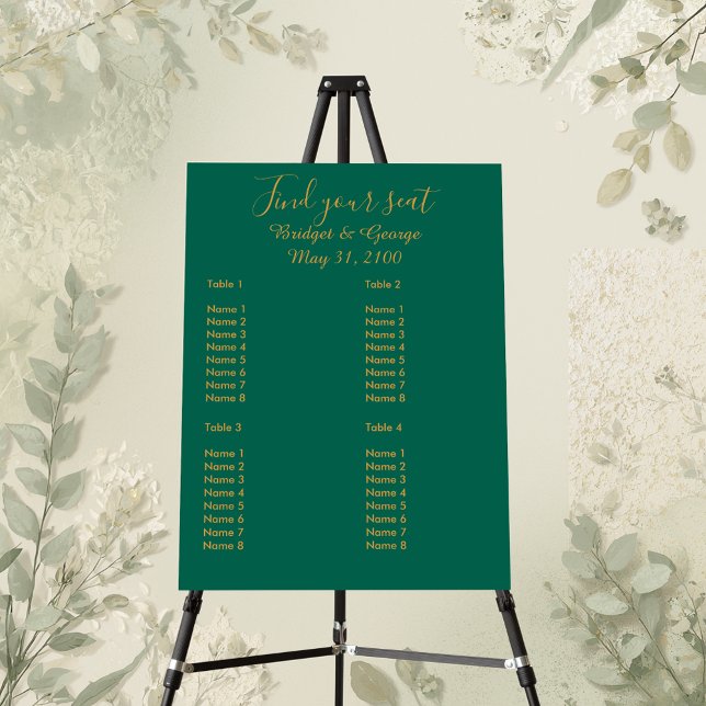 emerald green gold simple minimalist seating chart foam board (Creator Uploaded)