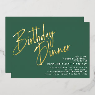 Emerald Green & Gold Simple Modern Birthday Dinner Foil Invitation