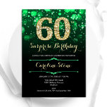 Emerald Green Gold Surprise 60th Birthday Invitation<br><div class="desc">Surprise 60th birthday party invitation. Elegant emerald green and black design with faux glitter gold. Features stylish diamonds, bokeh lights and script font. Men or women bday invite. Perfect for a stylish adult birthday party. Personalize with your own details. Message me if you need further customization. Printed Zazzle invitations or...</div>