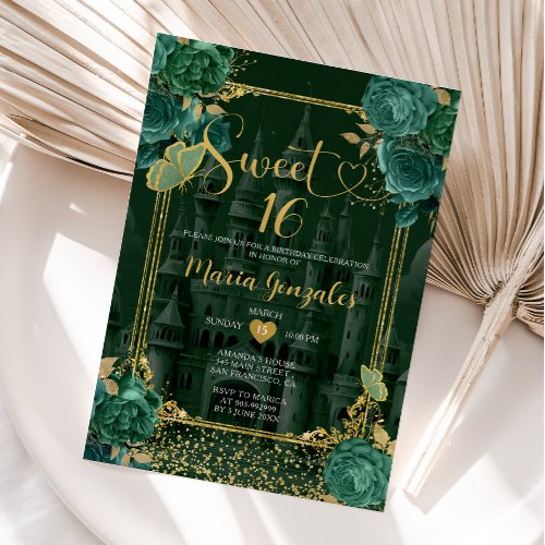 Emerald Green & Gold Sweet 16 Girl Birthday 