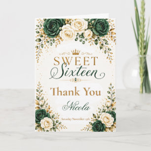 Emerald Green Gold Sweet Sixteen Thank You Card