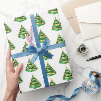 Emerald Green Gold Swirl Christmas Tree Wrapping Paper