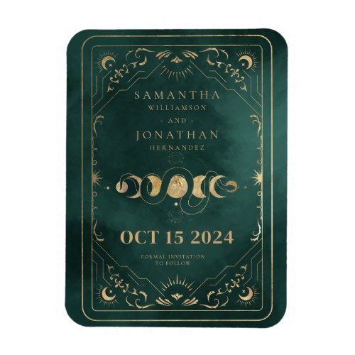 Emerald Green Gold Tarot Celestial Save the Date Magnet