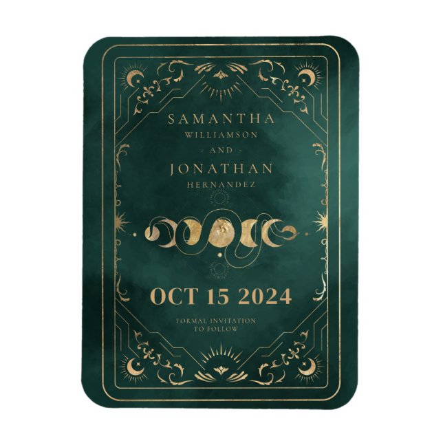 Emerald Green Gold Tarot Celestial Save the Date Magnet (Vertical)
