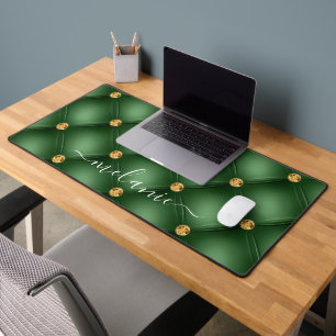Emerald Green Gold Tuft Desk Mat with Custom Name