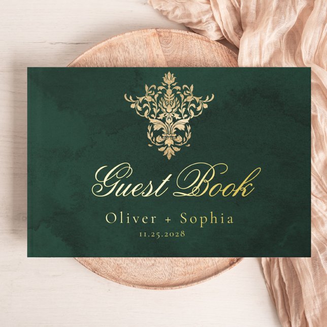 Emerald Green Gold Victorian Ornate Wedding Foil Guest Book (Creator Uploaded)