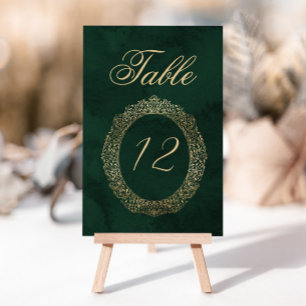 Emerald Green Gold Victorian Wedding table number