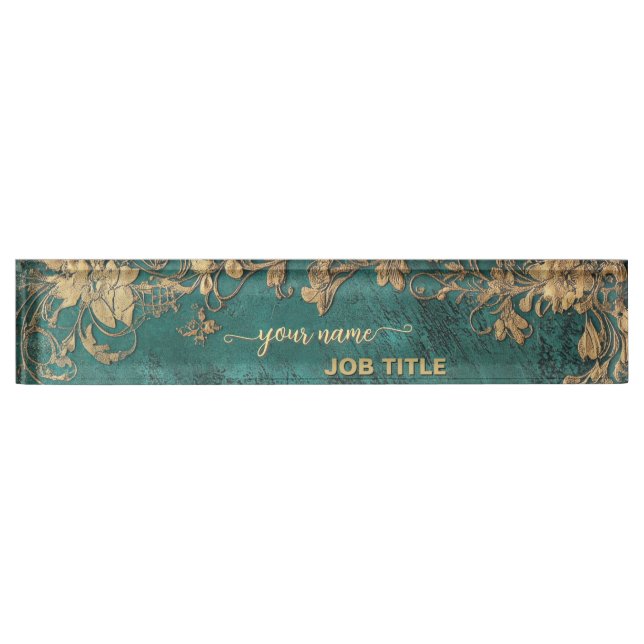 Emerald green Gold Vintage Desk Name Plate (Front)