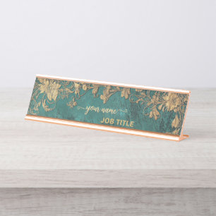 Emerald green Gold Vintage Desk Name Plate
