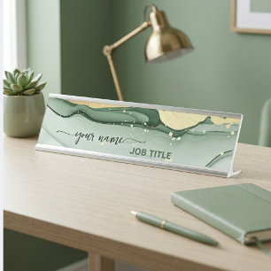 Emerald green Gold Vintage Desk Name Plate