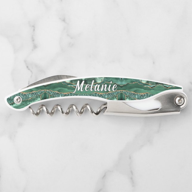 Emerald Green Gold Waiter's Corkscrew Custom Name (Back)
