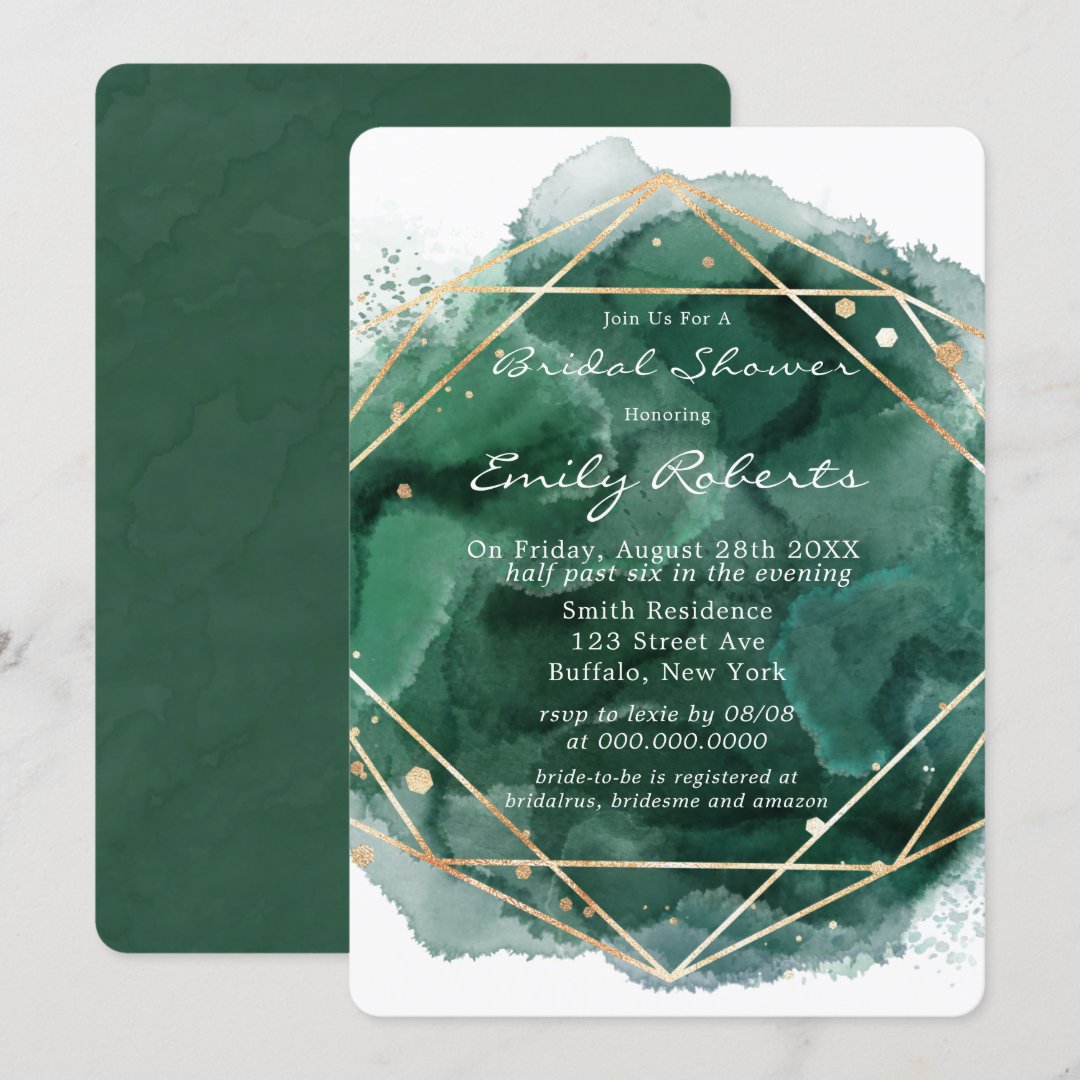Emerald Green Gold Watercolor Bridal Shower Invitation Zazzle