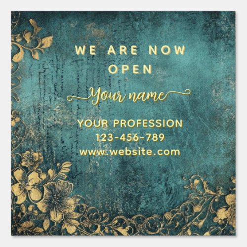 Emerald green gold We are open Business Sign