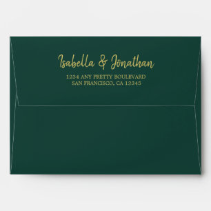 Emerald green gold wedding envelope
