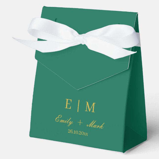 Emerald Green Gold Wedding Favor Box Custom (Front)
