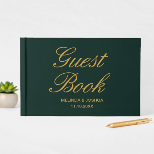 Emerald Green Gold Wedding Guest Book