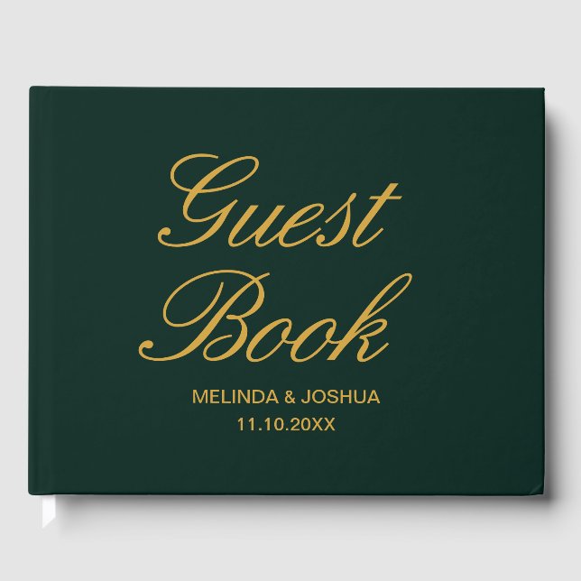 Emerald Green Gold Wedding Guest Book (Front)
