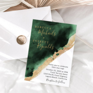Emerald Green & Gold Wedding Invitation