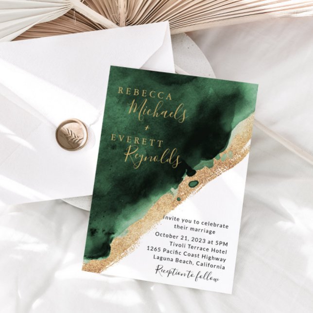 Emerald Green & Gold Wedding Invitation (Creator Uploaded)