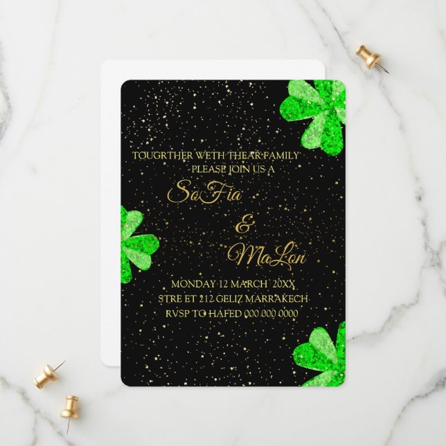 Emerald Green & Gold Wedding Invitation, Gold Foil Save The Date (Front/Back In Situ)