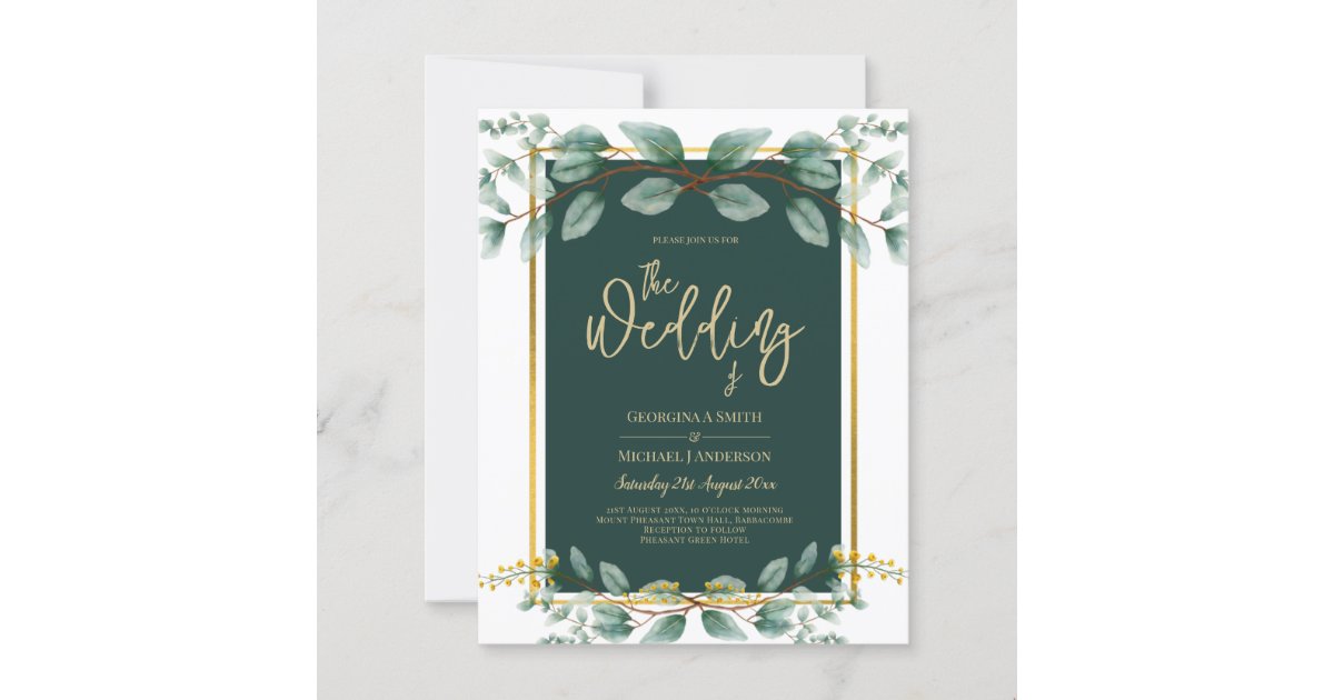 Emerald Green Gold Wedding Invitations Digital | Zazzle