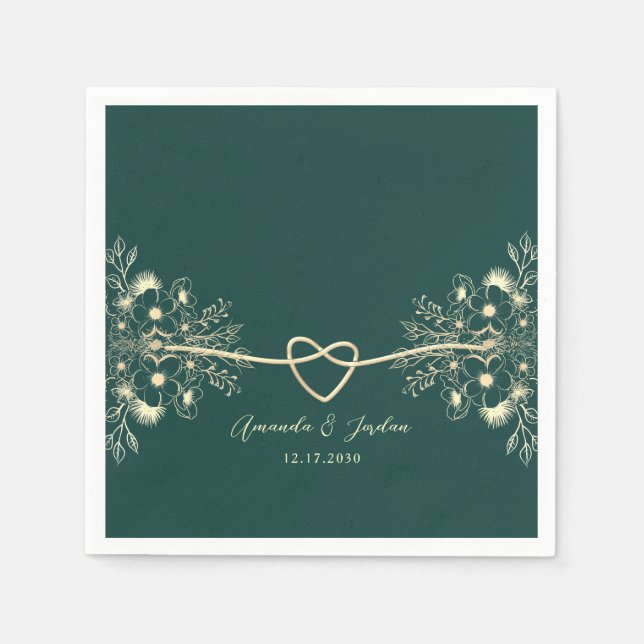 Emerald Green Gold Wedding Napkins (Front)