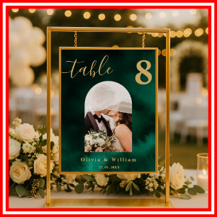 Emerald Green & Gold Wedding PHOTO Table Number  Poster