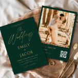 Emerald Green Gold Wedding QR Code Photo Script Invitation<br><div class="desc">Invite your guests with this emerald green gold wedding QR code photo script invitation. Featuring a rich emerald green background, elegant gold script typography, and space for a customizable photo, this modern design combines timeless luxury with practical convenience. The integrated QR code makes it simple for guests to RSVP and...</div>
