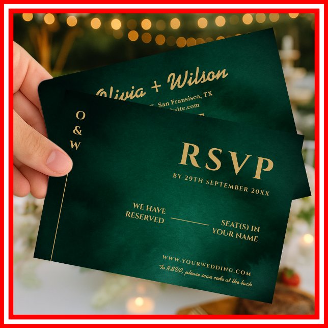 Emerald Green & Gold Wedding QR Code RSVP Card (Creator Uploaded)