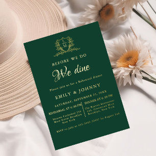 Emerald Green & gold Wedding Rehearsal dinner Foil Invitation
