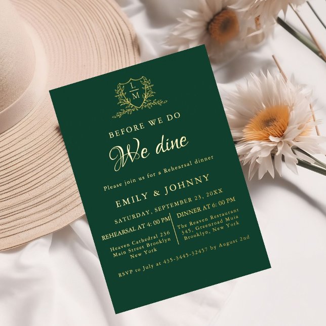 Emerald Green & gold Wedding Rehearsal dinner Foil Invitation (Creator Uploaded)
