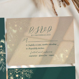 Emerald Green Gold Wedding RSVP Card