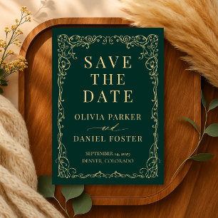 Emerald Green Gold Wedding Save the Date