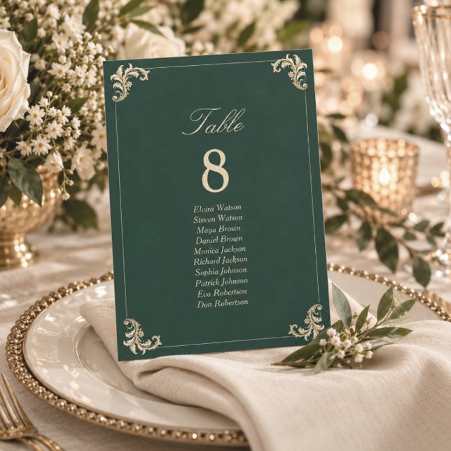 Emerald Green Gold Wedding Seating Chart (Creator Uploaded)