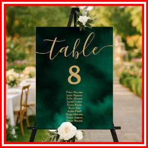 Emerald Green & Gold Wedding Table Seating Chart Foam Board
