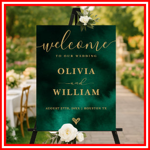 Emerald Green & Gold Wedding Welcome Sign