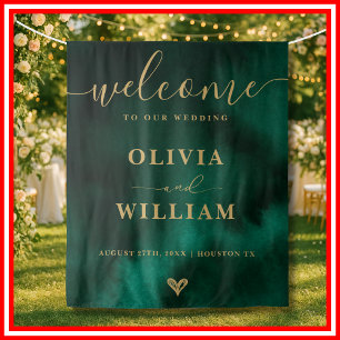 Emerald Green & Gold Wedding Welcome Sign Backdrop