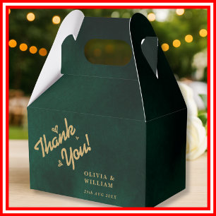 Emerald Green & Gold Wildflower Wedding Thank You  Favor Boxes