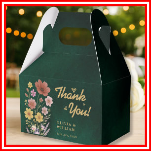Emerald Green & Gold Wildflower Wedding Thank You Favor Boxes