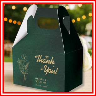 Emerald Green & Gold Wildflower Wedding Thank You Favor Boxes