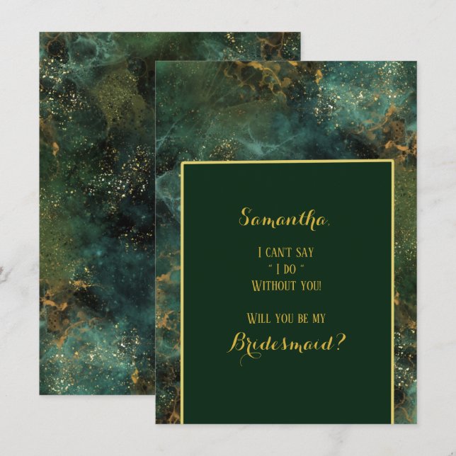  Emerald Green & Gold Will You Be My Bridesmaid Invitation (Front/Back)