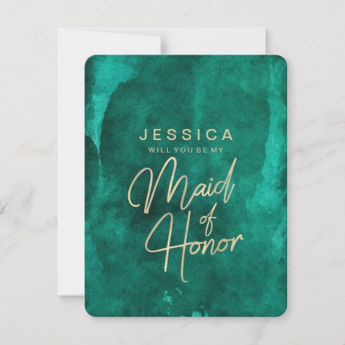 Emerald Green  Gold Will You Be My Maid of Honor Invitation