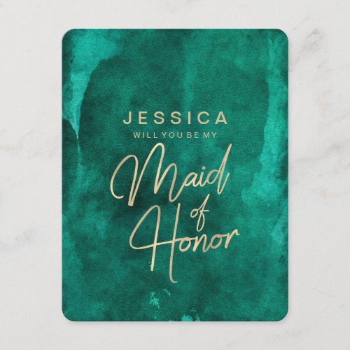 Emerald Green & Gold Will You Be My Maid of Honor Invitation