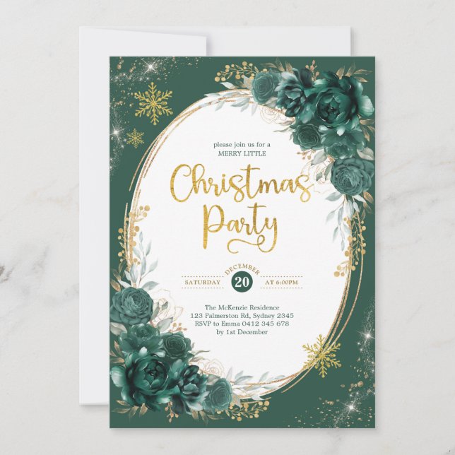 Emerald Green Gold Winter Christmas Party Invitation (Front)