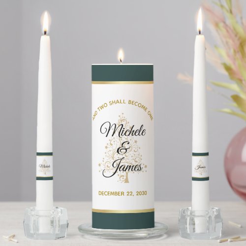 Emerald Green Gold Winter Holiday Wedding Ceremony Unity Candle Set