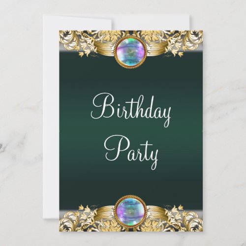Emerald Green Gold Womans Birthday Party Custom Invitations