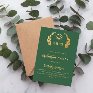 Emerald green gold wreath Graduation Party Invitation