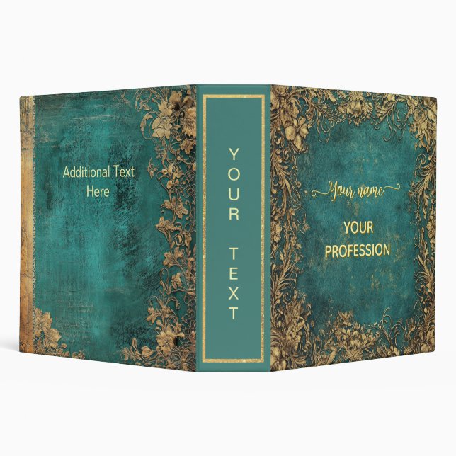  Emerald Green Gold Your name & Profession 3 Ring Binder (Background)